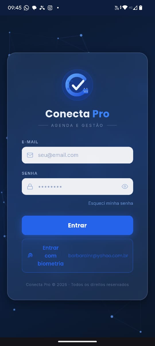 Tela de login Conecta Pro com biometria